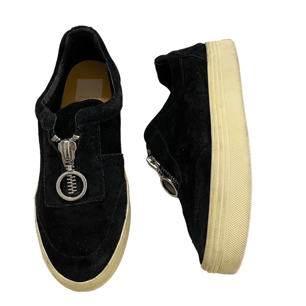 Dolce Vita Sneakers Black Suede Zip Up Platform Sneakers Size 7.5